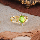 Delicate Twisted Vine Wrapped Prong Pear Cut Peridot Stackable Rings